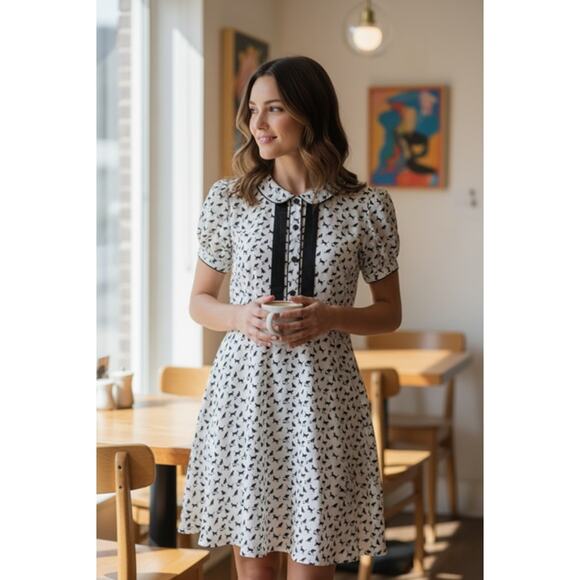 Cute Retro Cat Print Dress by Voodoo Vixen Size 4 - Picture 7 of 7